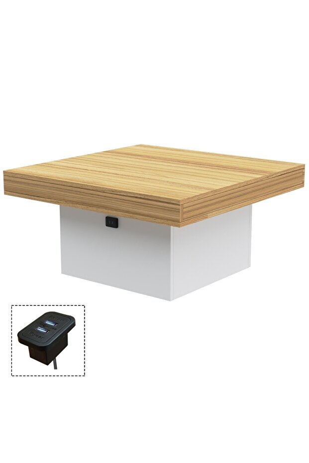 Modern Coffee Table, Square, USB Port, Durable, Easy Maintenance - Coco Bolo & White