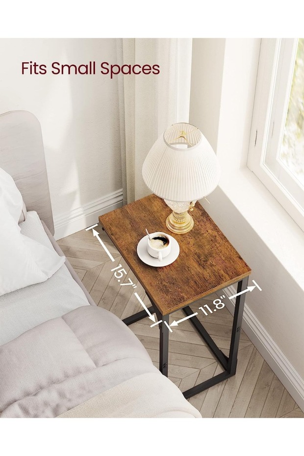 VASAGLE C-Shaped End Table Set of 2, Space-Saving Side Tables for Couch/Bed, Rustic Brown & Black - 4