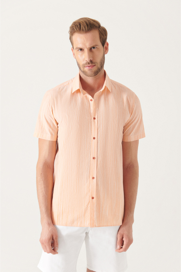 Men's Orange Wrinkled Short Sleeve Shirt A21y2034