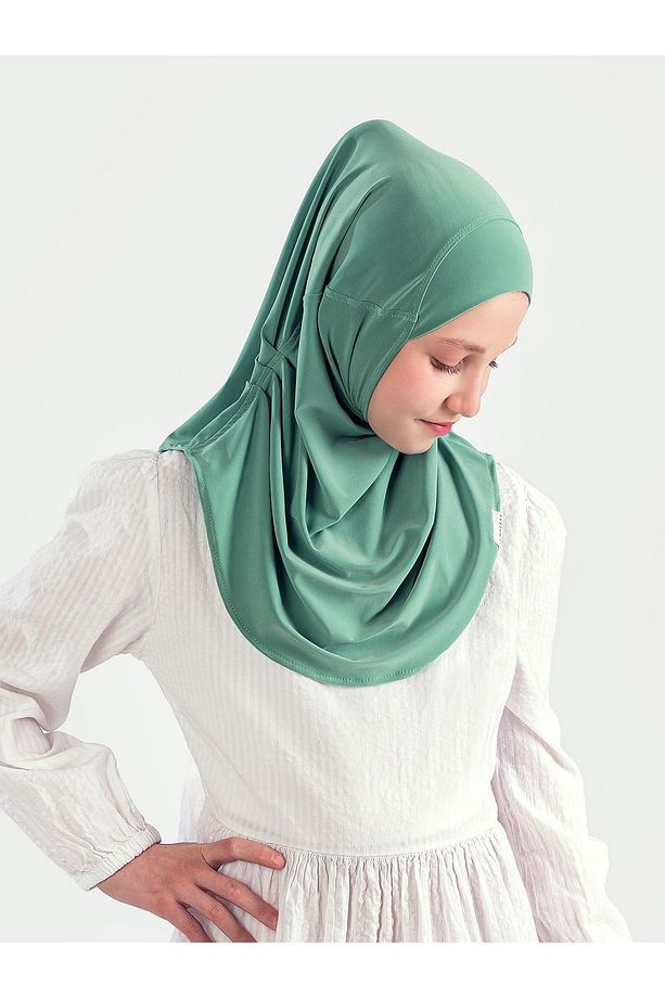 Çocuk Tesettür Tek Parça Hijab-pratik Başörtüsü- Şal-eşarp -yeşil -6-10yaş - 4