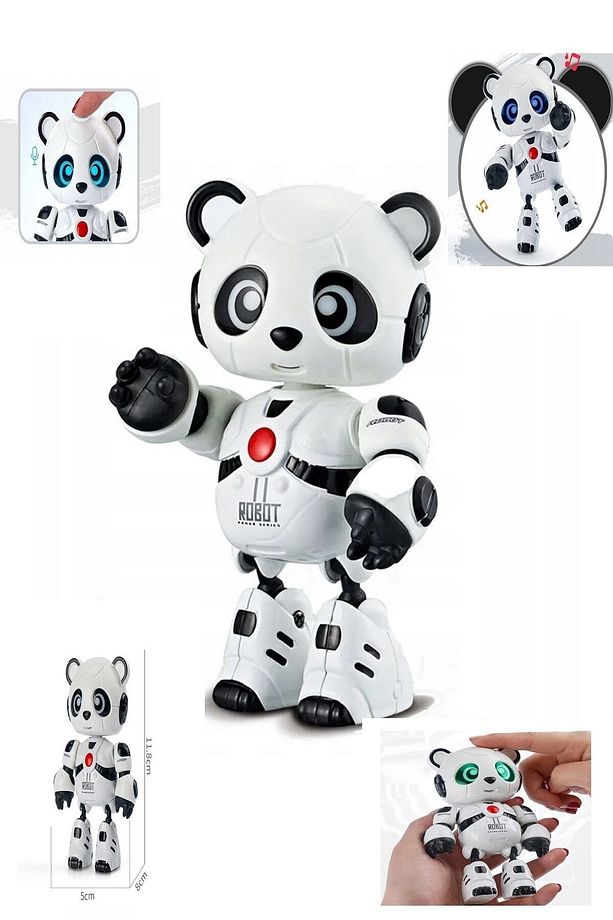Sevimli Robot Panda Ilk Oyun Arkadaşım Sesli Işıklı Konuşan Ses Tekrar Eden Şarjlı Robot Panda 11 Cm - 1