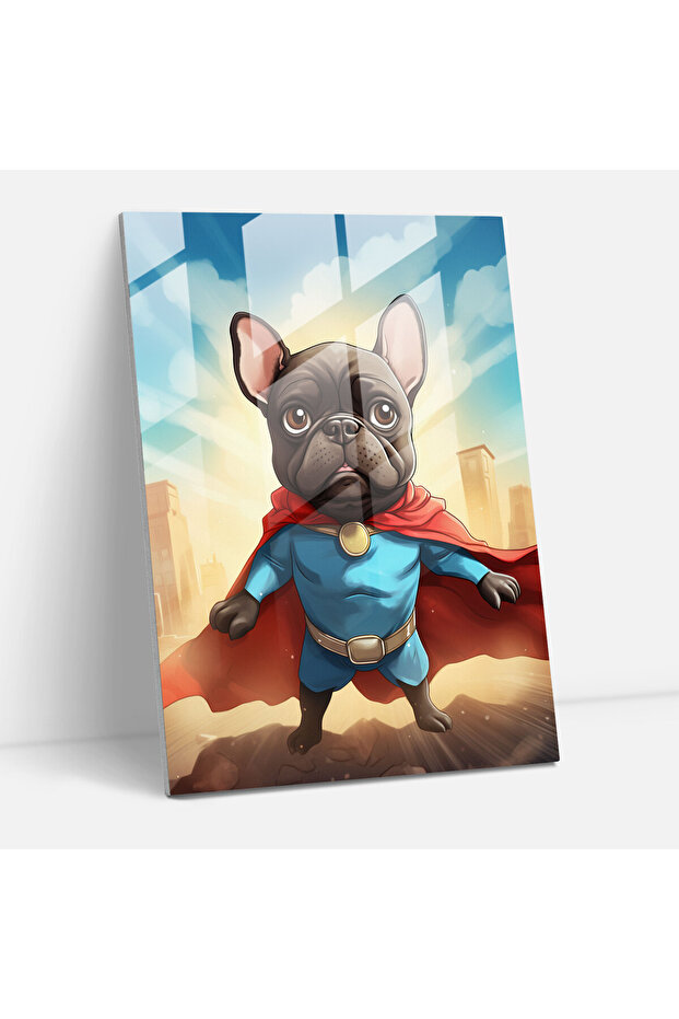 Fun Cartoon Glass Print, Dog Superhero, Animals Dressed Like Humans, Glass Art