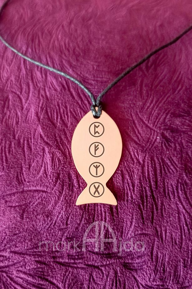4 Rune Sembol Saf Bakır Kolye - Perth - Fehu - Algız - Gebo - 1