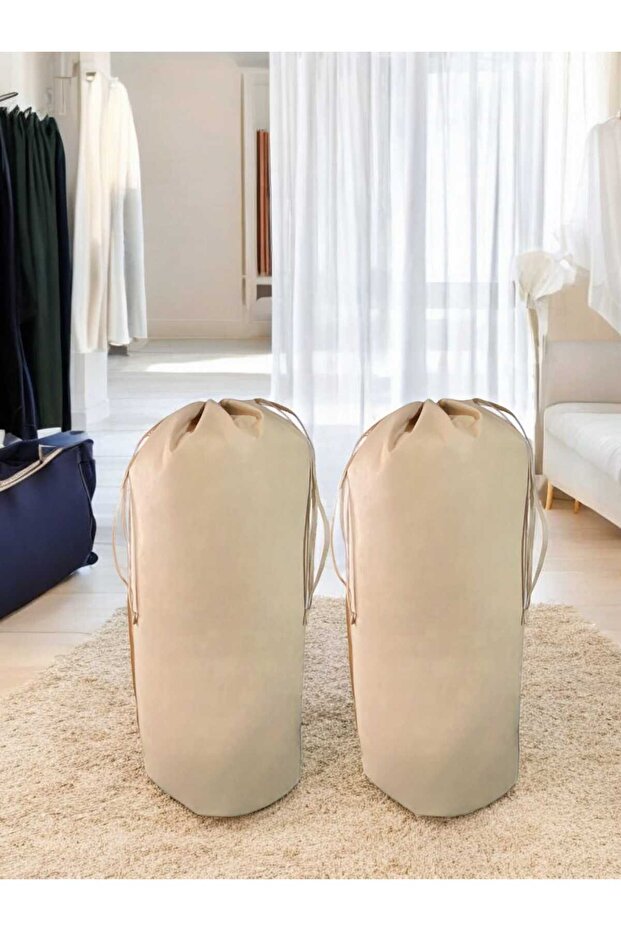 xxlarge 104x62cm Beige Drawstring Bag Set of 2 - PorTable and Quilt Pillow laundry Storage Bag