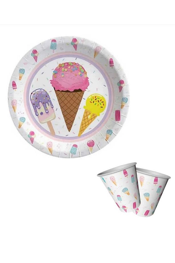 Dondurma Temalı 8 Adt 23 cm Tabak & 8 Adt Bardak 220/240 c - Ice Cream Yaz Konseptli Parti Seti - 2