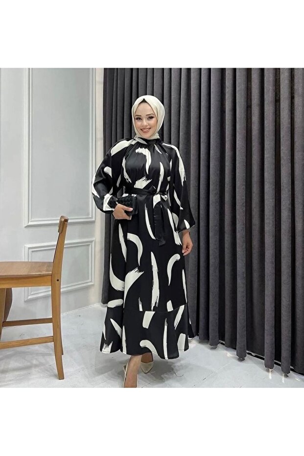 Fırça Desenli Tesettür Elbise - 1