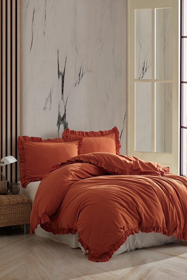 Hermes 100% Cotton Ruffled Double Duvet Cover Set 200*220 Hrmsckt