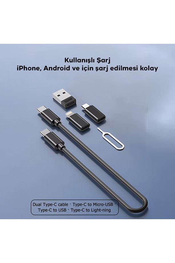 5in1 iPhone+ Type-C+ USB Seyahat için 60W Hızlı Şarj Kablo Seti SİYAH - 3