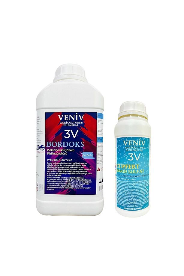 Veniv 3v Bordoks Kireç Bakır Içerikli Bordo Bulamaç 5l - 3v Cupfert Bakır Edta Şelatlı Sıvı Bakır 1l - 1