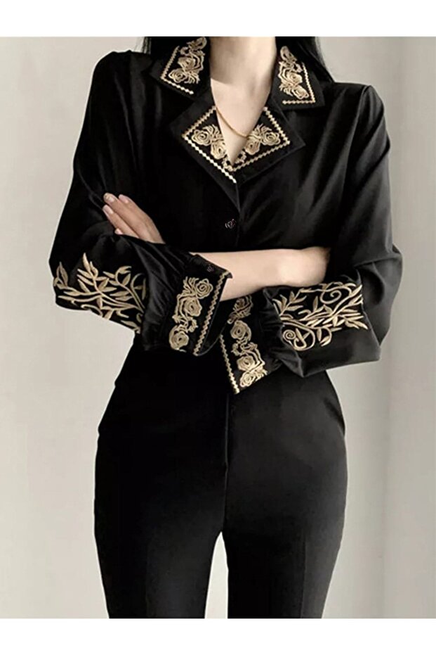 Siyah Nakışlı Gömlek - 2