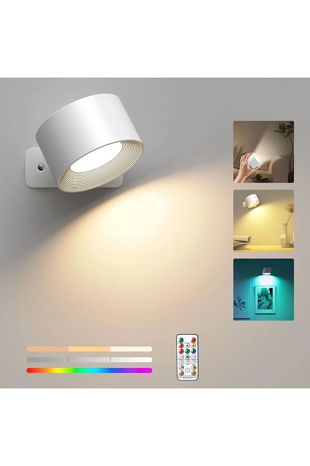 Çok Renkli Uzaktan Kumandalı Şarjlı Duvar Aplik Led Gece Lambası, 360° Dönebilir | ByLamp - 1