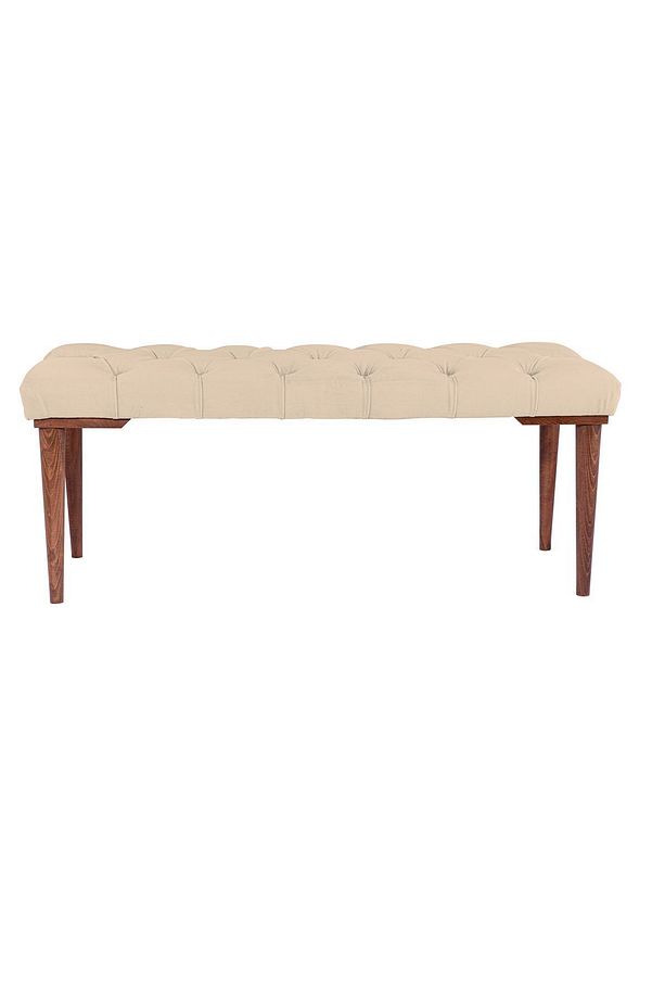 Gazzini Classic Retro Gürgen Ayak Chester Model Kapitoneli Krem Puf Bench - Ceviz Ayak - 2