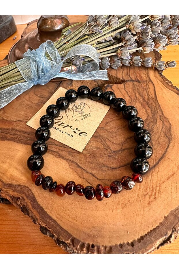 Black Agate and Amber Bracelet