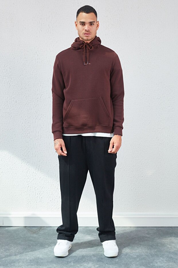 Kapüşonlu Basic Minimal Baskılı Sweat Kahve| Ee100227697-7697 - 7