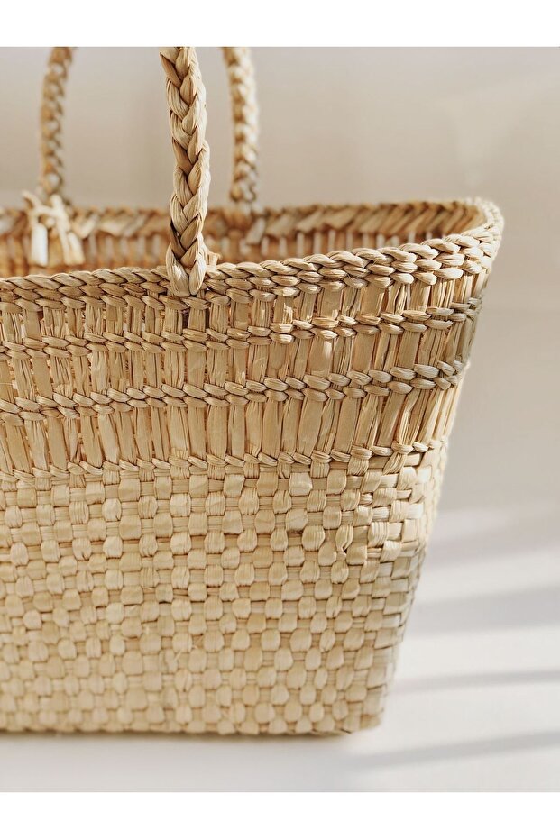 Natural Straw Jute Hand Knitted Women's Large Beach Bag Straw Handle Bag (Washable)