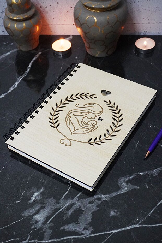 PAtterned Wooden Covered BAby Notebook - Unlined A5 Memory Memory Book - 1