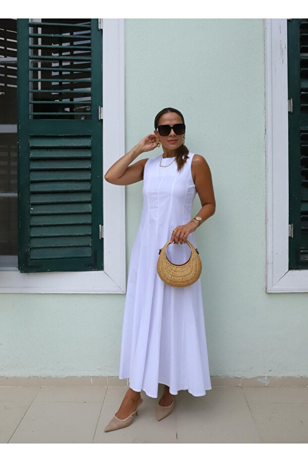 Bell Model fehér ujjatlan hosszú ruha - 2