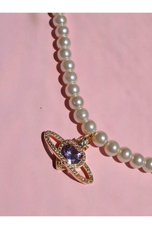 Saturn Baby Pearl Necklace - purple