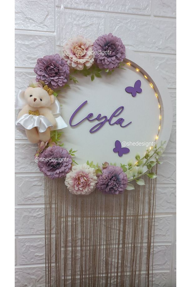 Ledli Çiçekli Bebek Ismine Özel Hastane Odasi Kapi Süsü - 3