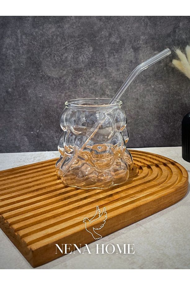 2 Adet Üzüm Model Borosilikat Kokteyl ve Soğuk-Sıcak Kahve Bardağı Pipet Hediyeli 350 Ml - 3