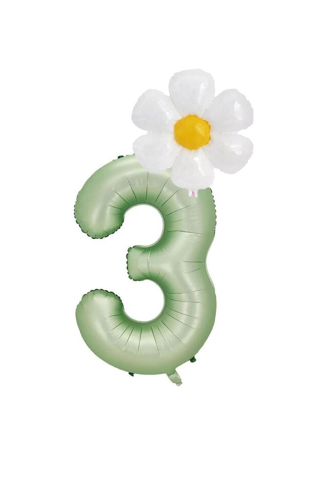 Bal10 3 Years Old Water Green Color Number and Daisy Foil Balloon Set