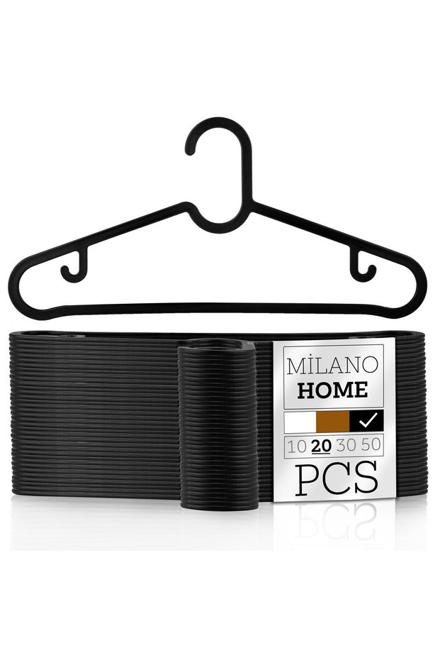 Unbreakable 20-Piece Set of Dress Hanger, Scarf Hanger, Shirt and T-Shirt Hanger, Black 20 black