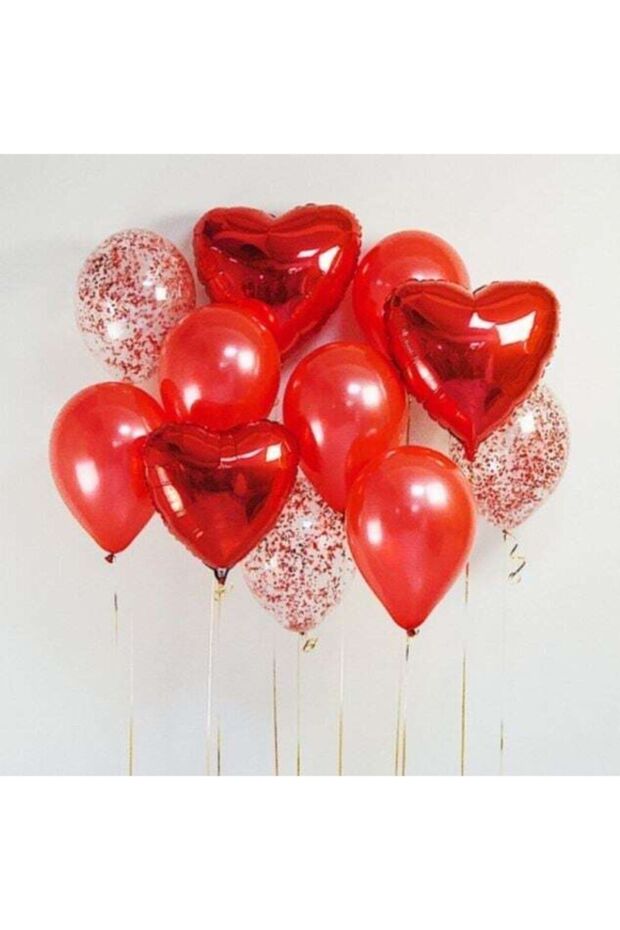 Valentine's Day Red Confetti Foil Heart Balloon Bunch