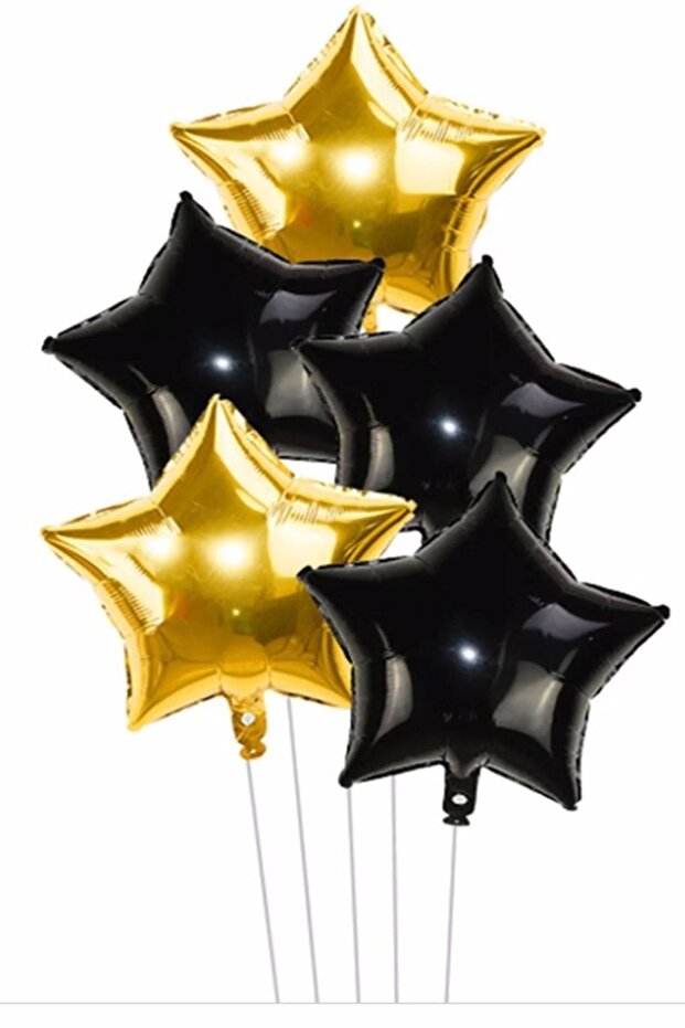 Black Gold Star Foil Balloon Set 45 cm 5-piece