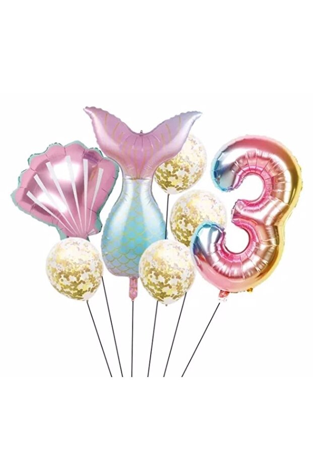 Mermaid Tail Foil Set Concept Birthday Set 3 Year Old Balloon
