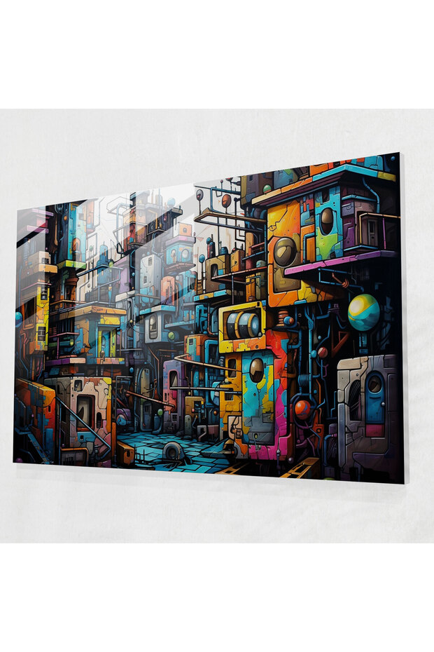 Vibrant Graffiti Glass Wall Art, Urban Cityscape, Graffiti, Energetic, Urban Art
