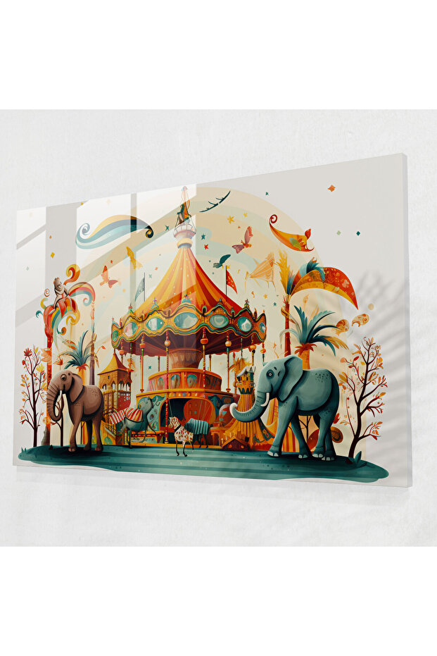 Fun Circus Carousel Glass Print - Circus, Whimsical Illustration, Joy, Glass Print
