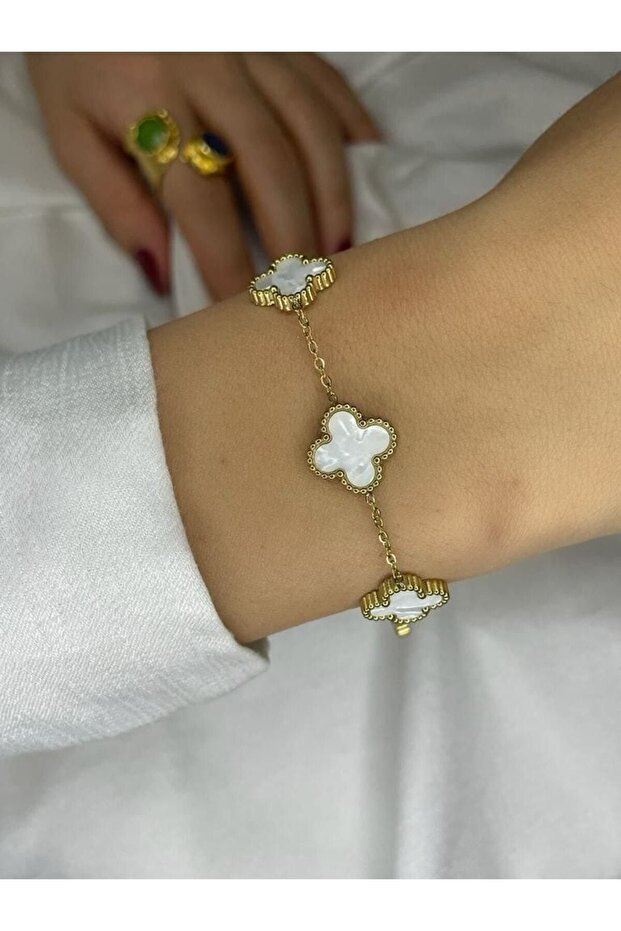 Sedef Beyaz Van Cleef Çelik Bileklik - 2
