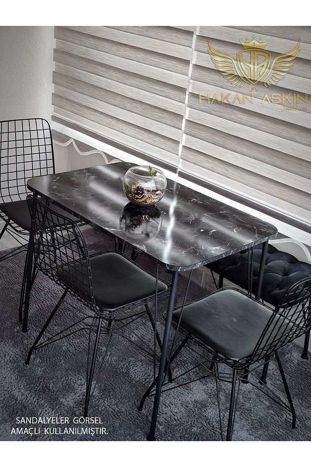 Metal Ayaklı 60x90 Cm (TEK MASA) Black Marble Eclipse 2024 Mutfak - Balkon - Çalışma Masası - 3
