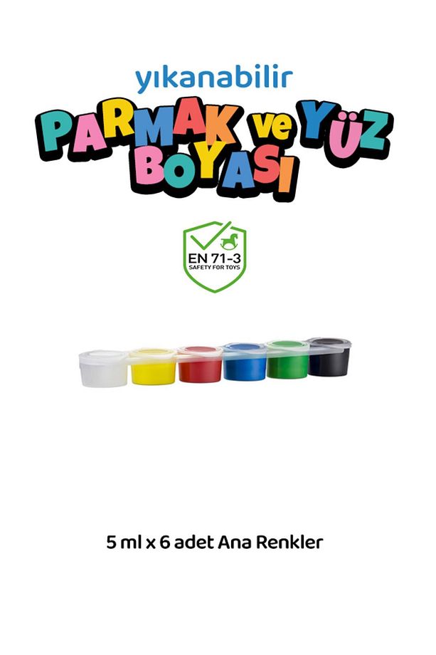 Yıkanabilir Yüz Boyası Oyun Amaçlı Toksik İçermez 6'lı Mini Set Ana Renkler Yüksek Kalite 6 x 5 ml - 1