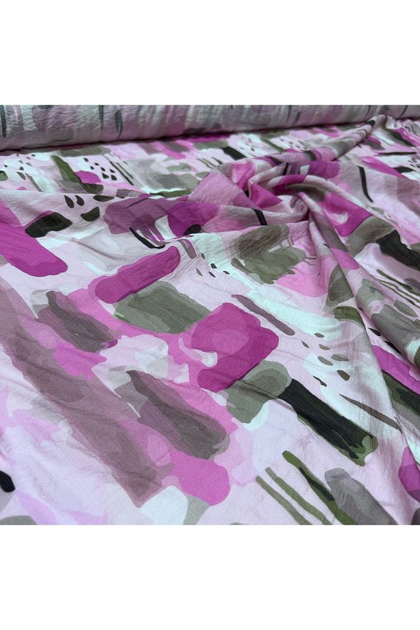 Mango Şifon Kumaş Pembe Mor Renk Çift En Desenli - 2