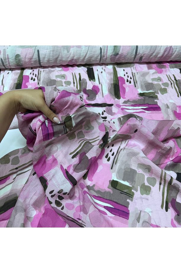 Mango Şifon Kumaş Pembe Mor Renk Çift En Desenli - 6