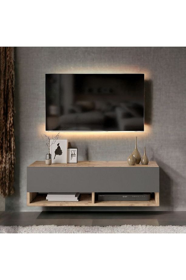 Delphin 100 Cm Raflı Kapaklı Tv Ünitesi Dlp13-aa Çam-antrasit - 1