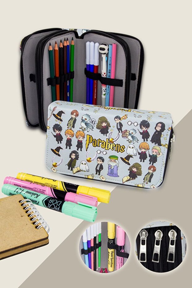 Pencil Case Anime-manga Harry Potter Themed Three Compartments Vegan Leather (pen holder)