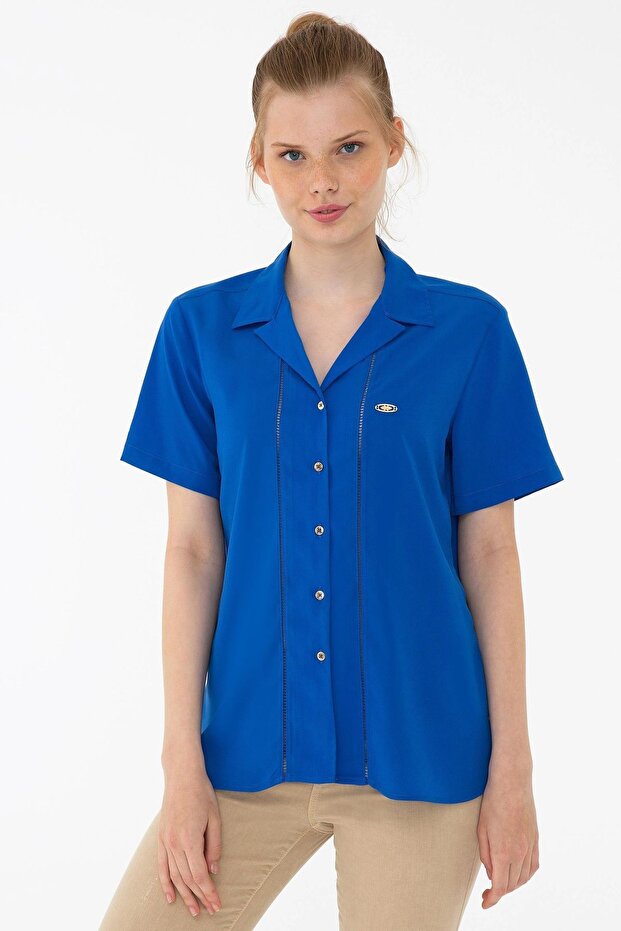 Women's Blue Short Sleeve Shirt