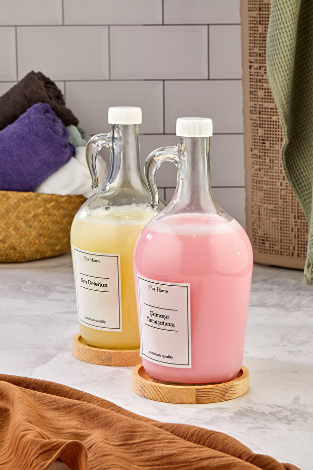 2'li Ahşap Standlı 1500 Ml Çamaşır Yumuşatıcı & Sıvı Deterjan Şişesi  1.5 Litre Galon - 3