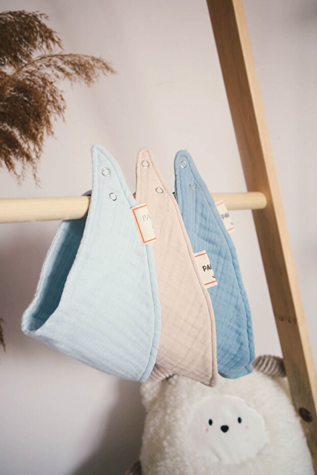 3 Pieces, 8 Layers Muslin 100% Organic Cotton, Neck Lock, Baby Boy Bib with 2 Snaps
