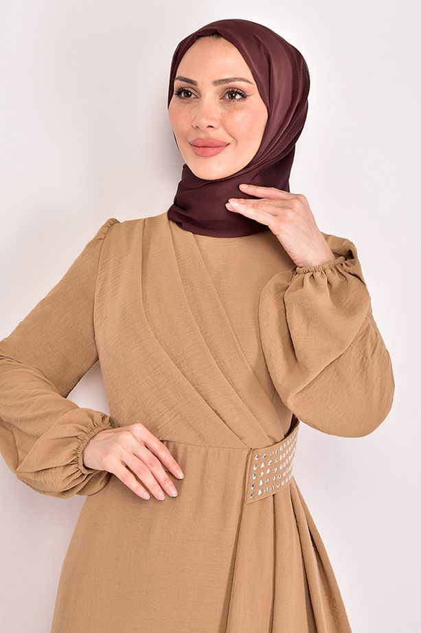 Taş Detay Elbise Camel ASM2507 - 5