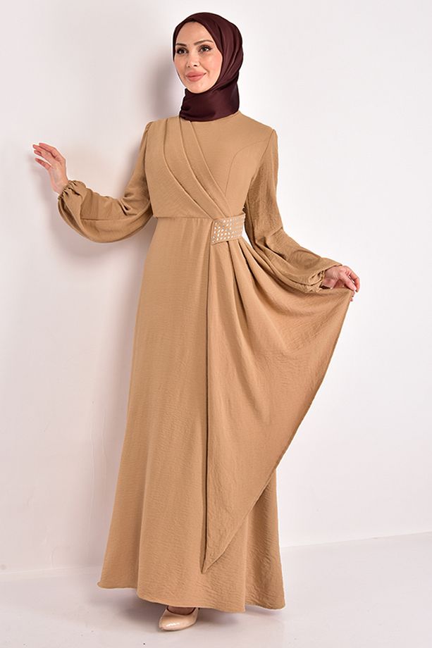 Taş Detay Elbise Camel ASM2507 - 4