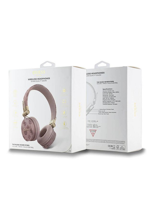 Metal El Yazısı Logolu Kulak Üstü Bluetooth Kulaklık Guess  Lisanslı PU Desenli Pembe - 4