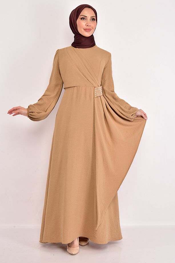 Taş Detay Elbise Camel ASM2507 - 1