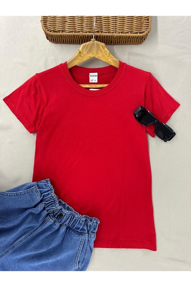 Women's Short Sleeve Crew Neck Viscose Badi Athlete T-Shirt Red