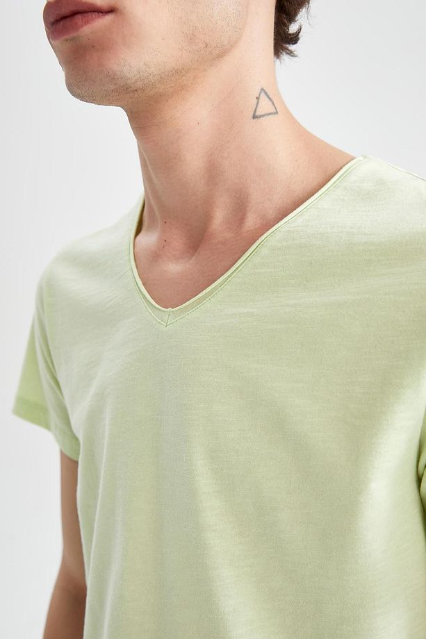 Slim Fit V Yaka Basic Kısa Kollu %100 Pamuklu Tişört M4791az22sp - 4