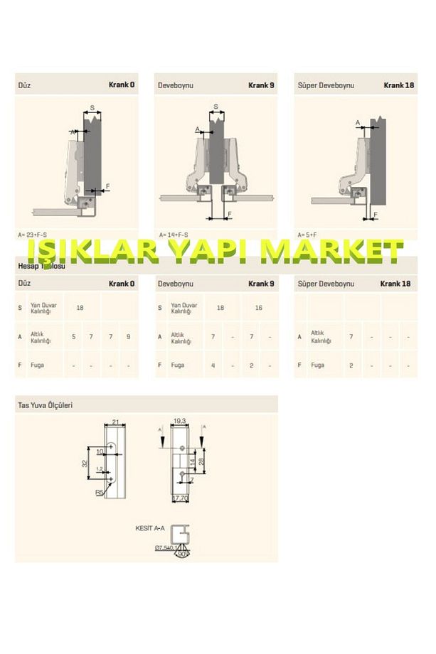Dolap Kapak Menteşesi Yarım Deve Boyun-Yavaş Kapanan-Frenli-Pistonlu+Vidalar (Pk./Ad. 1Adet) - 3