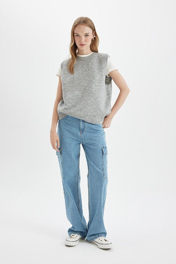Regular Fit Basic Düz Bisiklet Yaka Triko Yelek D5364ax24au - 2