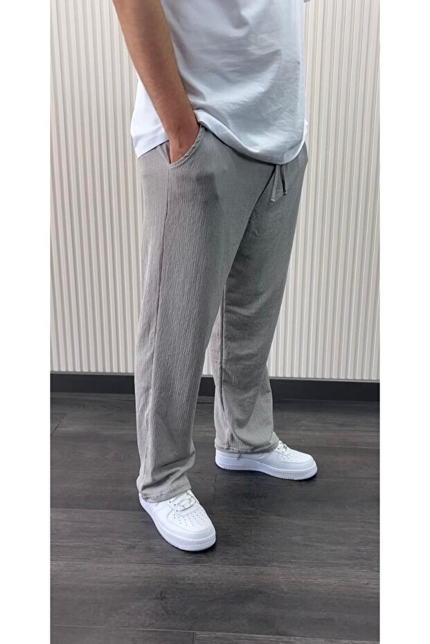 Men's Gray Relaxed Cut Wrap Summer Trousers